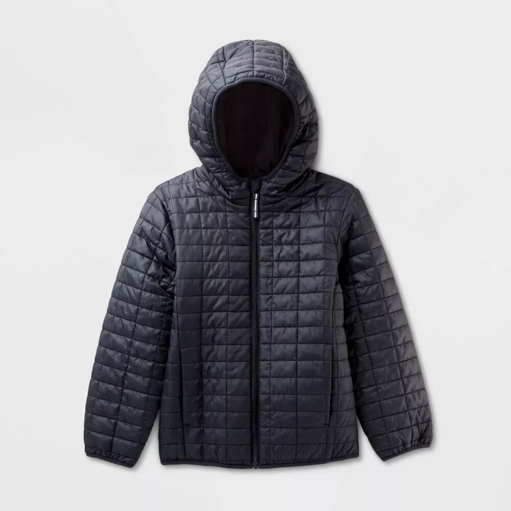 Cat & Jack Kids Black Hooded Puffer Jacket Size S Lightweight Coat